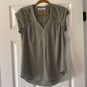 Black Rainne V Neck Capped Sleeve Blouse - Sage Green - Small